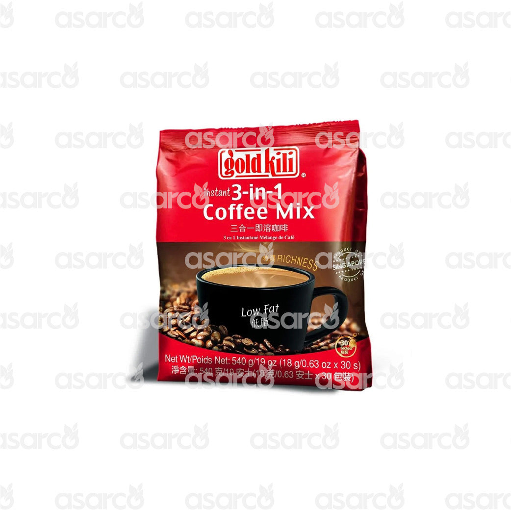Gold Kili - Instant 3-in-1 Coffee Mix, Low Fat (30 packets) | 19oz